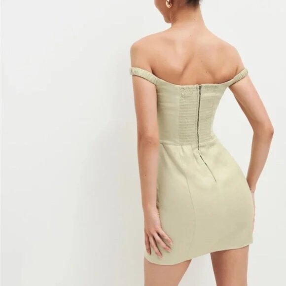 REFORMATION Sawyer Linen Mini Dress - NWT - Size 2 - Dried Herbs - Picture 4 of 10